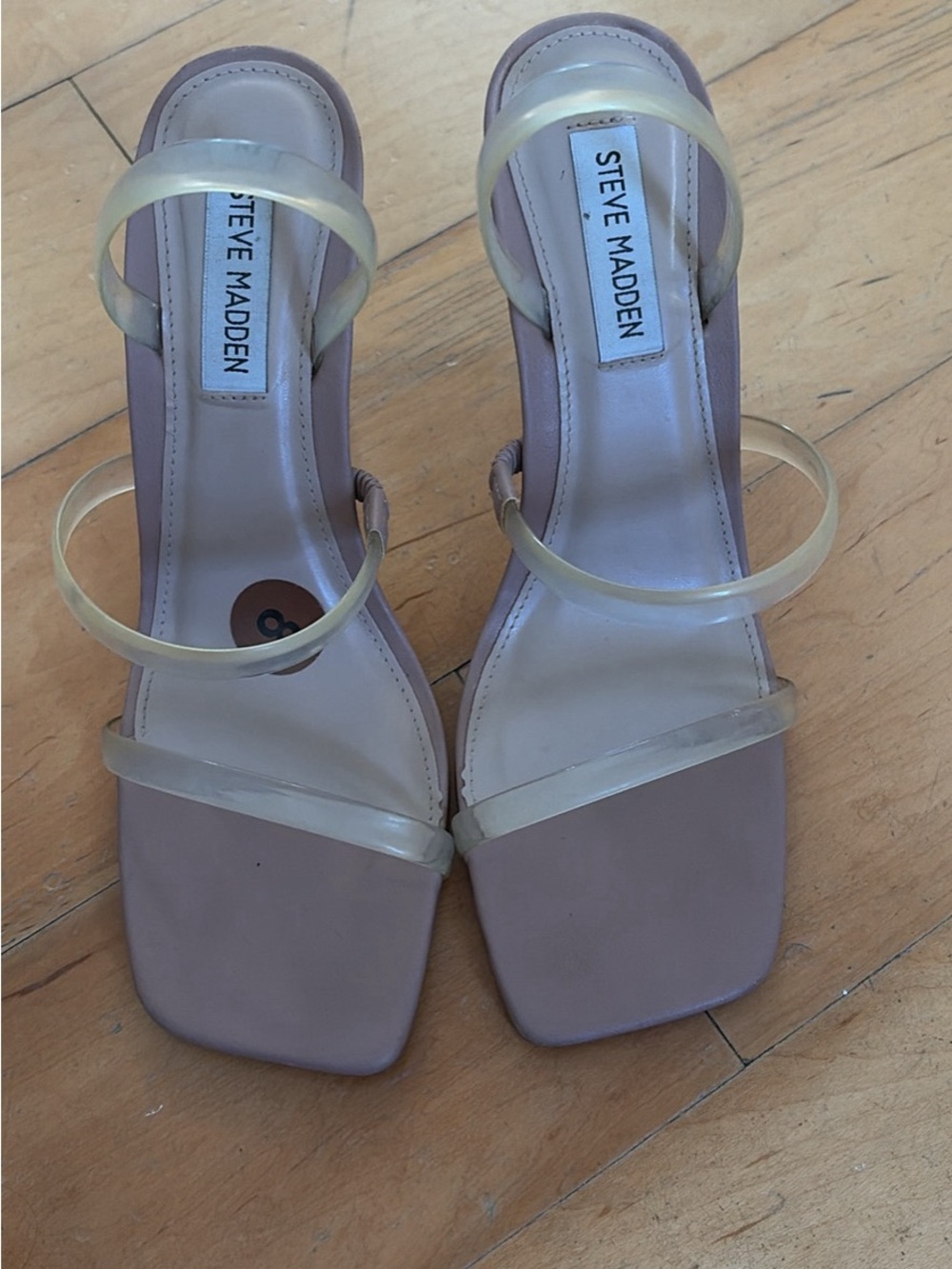 Steve Madden Pink-Taupe Square Toe Heels with Clear Straps